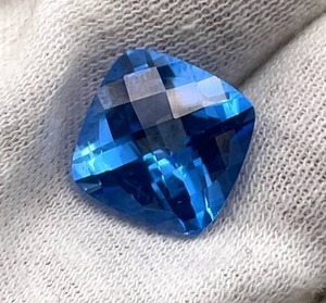 lot 32 image: First of its Kind 11.17 Carats Natural Glacier Blue Topaz (Cushion Checkerboard Cut) Retail $559