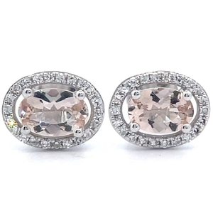 lot 19 image: Natural Morganite & Pav�Natural Diamond Halo Stud Earrings in 14k White Gold VIDEO