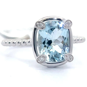 lot 27 image: 1.78 Carat Natural Aquamarine & Natural Diamond Textured Cathedral Ring in 14k White Gold VIDEO