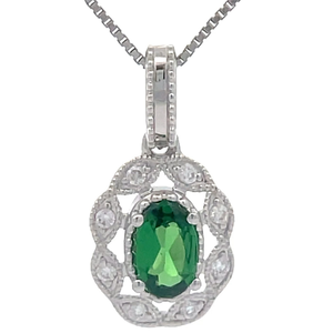 lot 28 image: 0.25 Carat Natural Tsavorite & Natural Diamond Lace Cluster Drop Pendant in 14k White Gold VIDEO
