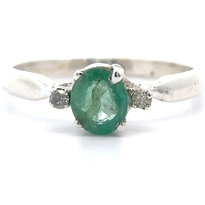 lot 62 image: Natural Emerald & Natural Diamond Three-Stone Ring VIDEO