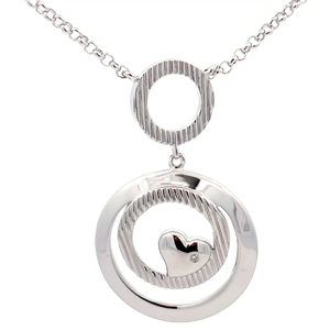 lot 64 image: Concentric Bright Polish Textured Circle Drop Heart Pendant Necklace VIDEO