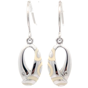 lot 65 image: Puffed Oblong Hoop White Enamel Drop Earrings Retail $85 VIDEO