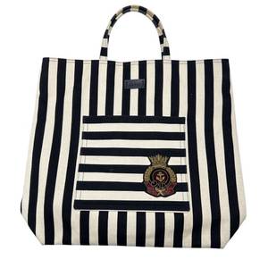 lot 20D image: Gucci Striped Canvas Tote Bag with Crest Patch Pre-Owned Retail $1,250