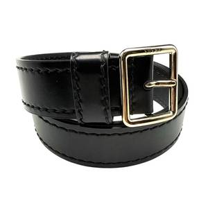 lot 30C image: Prada Black Leather Belt Size 8032 with Gold-Tone Buckle Pre-Owned Retail $550