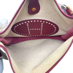 Hermès Evelyne PM Canvas & Leather Shoulder Bag in Beige and Burgundy; Pre-Owned Retail $3,200