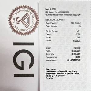 lot 17 image: 1.65 Carat D VS1 Lab-Grown Diamond  IGI Certified  $200 Setting Gift Certificate Retail $1,850