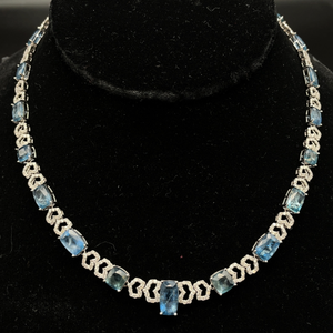 lot 29L image: Oscar Friedman - 24.64 Carat Natural Santa Maria Aquamarine & Natural Diamond Necklace in 14K White Gold Retail $21,800