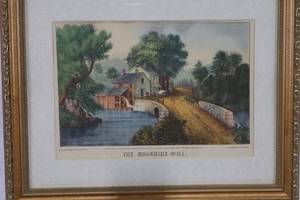 Currier &amp Ives - The Roadside Mill Hand-Colored Lithograph (1870)