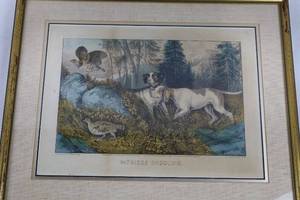 Partridge Shooting Lithograph - Currier &amp Ives Hand-Colored by Frances Fanny Palmer (1870)