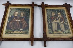 Rare Antique Currier &amp; Ives Hand-Colored Lithographs - "The Little Sisters" &amp; "The Little Brothers" (1860 &amp; 1863)