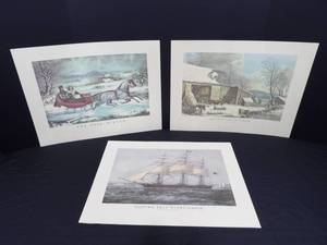 Currier & Ives Lithographs - Farm-Yard in Winter The Road in Winter Nightingale (Lot 3)