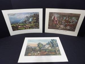 Currier & Ives Lithographs - Rocky Mountains Trotting Cracks at the Forge Farmers Home - Autumn