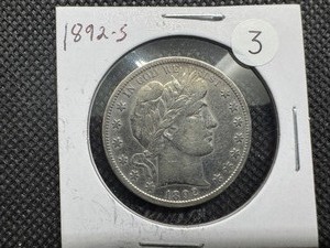 lot 3 image: Key Date 1892-S Silver Barber Half Dollar - Greysheet Wholesale Value for a VF20 is $525