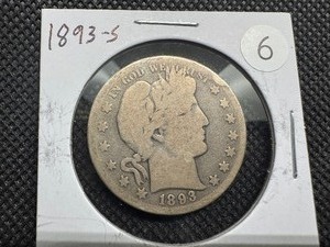 lot 6 image: Key Date 1893-S Silver Barber Half Dollar - Greysheet Wholesale Value for a G4 is $120