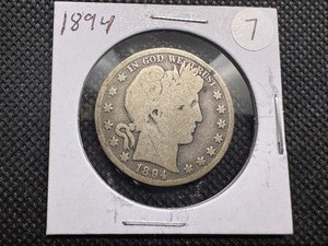 lot 7 image: 1894 Silver Barber Half Dollar