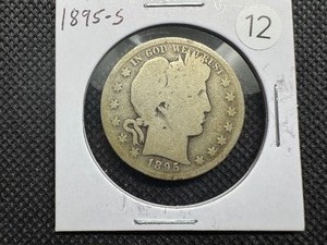 lot 12 image: Semi-Key Date 1895-S Barber Half Dollar - Greysheet Wholesale Value for a G4 is $70