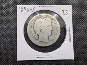 lot 15 image: Key Date 1896-S Silver Barber Half Dollar - Greysheet Wholesale Value for a G4 is $120