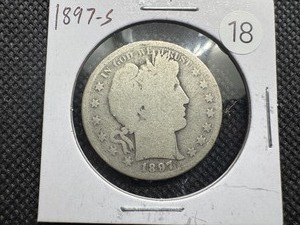 lot 18 image: Key Date 1897-S Silver Barber Half Dollar - Greysheet Wholesale Value for a G4 is $120