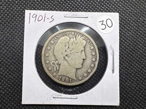 lot 30 image: Semi-Key Date 1901-S Barber Half Dollar - Greysheet Wholesale Value for a VG8 is $115
