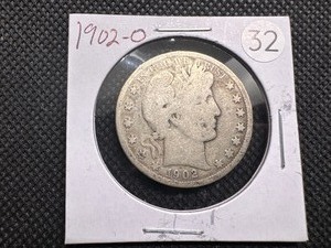 lot 32 image: 1902-O Silver Barber Half Dollar