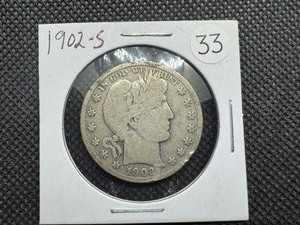 lot 33 image: 1902-S Silver Barber Half Dollar