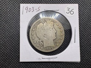 lot 36 image: 1903-S Silver Barber Half Dollar