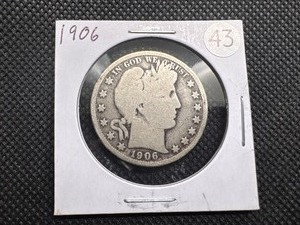 lot 43 image: 1906 Silver Barber Half Dollar