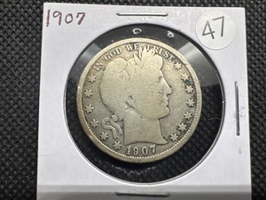 lot 47 image: 1907 Silver Barber Half Dollar