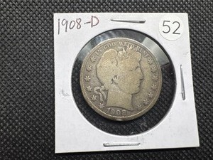 lot 52 image: 1908-D Silver Barber Half Dollar