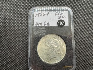 lot 107 image: 1925 Peace Silver Dollar Marked Gem BU Original Roll