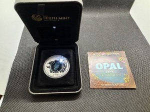 lot 138 image: 2014 BU Proof Australian 1 Oz. Silver Masked Owl Opal Coin - No 3824 of 8000 minted with COA in Lighted Mint Package