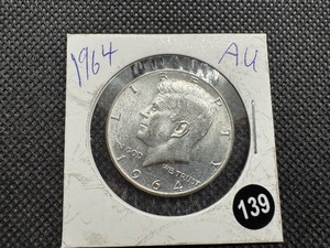 lot 139 image: 1964 90% Silver Kennedy Half Dollar - Marked AU When Purchased