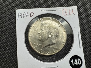 lot 140 image: 1964-D 90% Silver Kennedy Half Dollar - Marked BU When Purchased