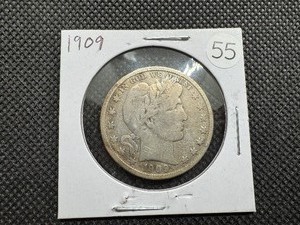 lot 55 image: 1909 Silver Barber Half Dollar