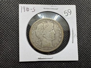 lot 59 image: 1910-S Silver Barber Half Dollar