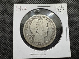 lot 63 image: 1912 Silver Barber Half Dollar