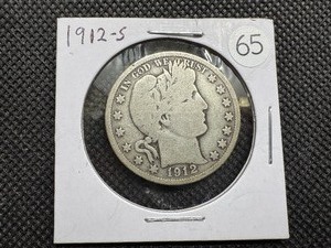 lot 65 image: 1912-S Silver Barber Half Dollar
