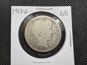 lot 68 image: Better Date 1913-S Silver Barber Half Dollar