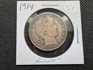 lot 69 image: Semi-Key Date 1914 Barber Half Dollar - Greysheet Wholesale Value for a VG8 is $136