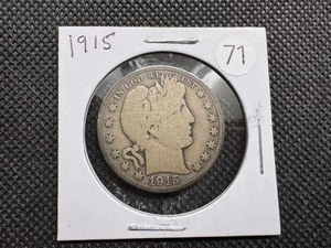 lot 71 image: Semi-Key Date 1915 Barber Half Dollar - Greysheet Wholesale Value for a VG8 is $90