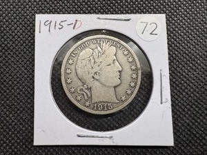 lot 72 image: 1915-D Silver Barber Half Dollar