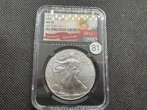lot 81 image: 2017 First Releases 1  Oz. Silver American Eagle NGC MS70  - Perfect Graded Coin