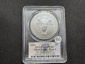lot 86 image: 2021 Type 1 1 Oz.  Silver American Eagle PCGS Gem Uncirculated Coin