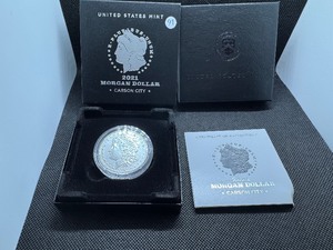 lot 91 image: Key Coin 2021-CC Privy Uncirculated Morgan Silver Dollar in Original Mint Box with COA - Greysheet Wholesale Price - $137.00