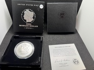 lot 94 image: 2021-D Uncirculated Morgan Silver Dollar in Original Mint Box with COA - Greysheet Wholesale Price - $132.00