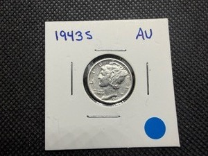 lot 146 image: 1943 S Mercury Dime Marked AU when Purchased