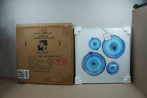 lot 21 image: Frameless Free Floating Tempered Glass Panel Graphic Wall Art - 24 x 24, Blue Mineral Rings II