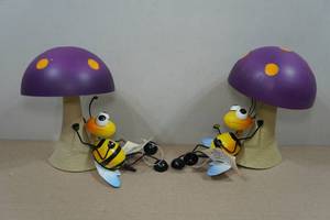 lot 67 image: 2 Regal Art Metal BeeMushroom Garden Statues