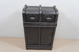 lot 134 image: Antique Wooden Drawer Side Panel Assembly for Singer Treadle Sewing Machine Cabinet